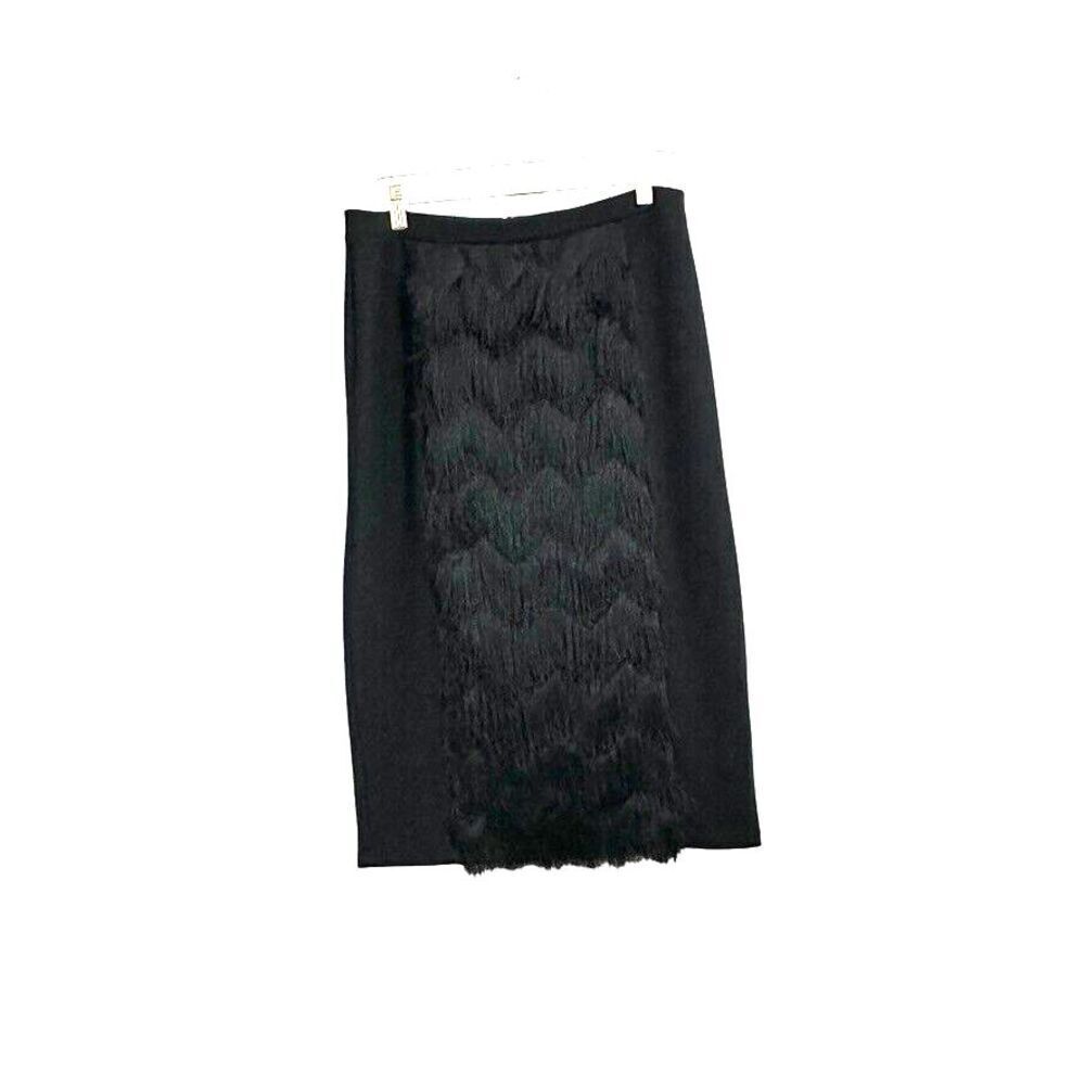 I Love Ronson Skirt‎ Women's L Black Y2K Pencil Fringe Whimsical Goth Business